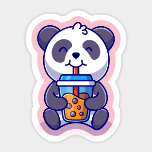 Cute Panda Drinking Boba Milk Tea Cartoon Sticker